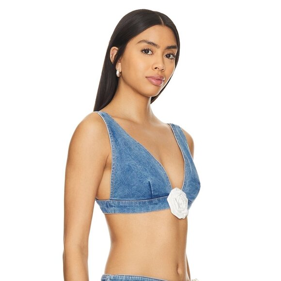New Lovers and Friends Hana Top in Medium Blue Wash crop denim bra tank - Picture 3 of 9